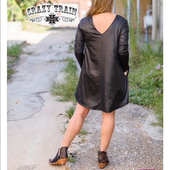Crazy Train NWT Liquid Lux Dress Faux Leather - Picture 4 of 7